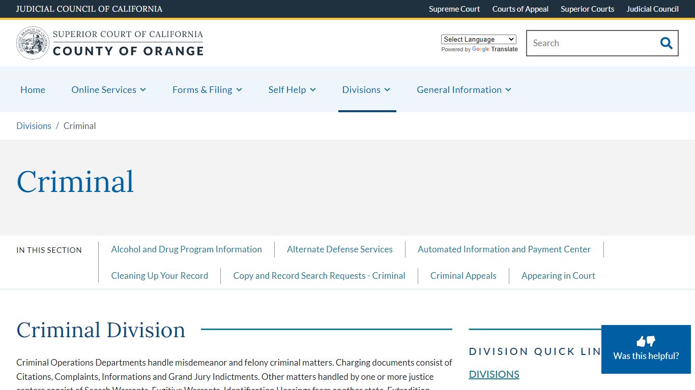 Criminal | Superior Court of California | County of Orange - occourts.org